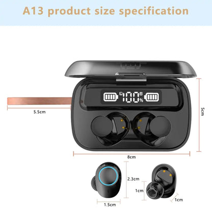Bluetooth Earphones with Flashlight Clock Display